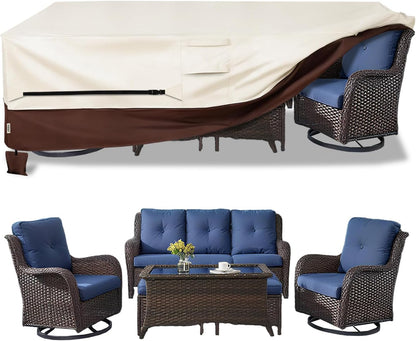 Patio Furniture Covers Set 4 Piece,600D Heavy Duty Outdoor Furniture Covers Waterproof for Outdoor Couch,Lawn Chair, Coffee Table(Medium,Beige)