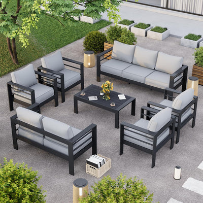 Aluminum Patio Furniture Set, 10 Piece Metal Outdoor Furniture Set, Patio Set with Waterproof Covers for Backyard Garden（Dark Grey&Light Grey）