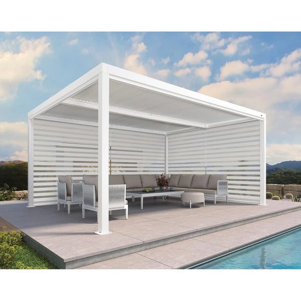 Louvered Pergola Modern White Pergola with Adjustable Roof for Deck Backyard Garden