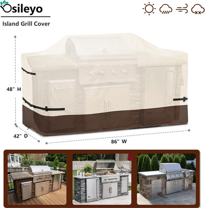 86 Inch Island Grill Cover - 600D Heavy Duty Waterproof All Weather Protection Outdoor Cover,Beige & Brown