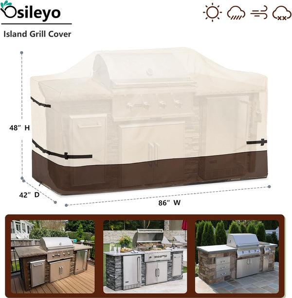 86 Inch Island Grill Cover - 600D Heavy Duty Waterproof All Weather Protection Outdoor Cover,Beige & Brown