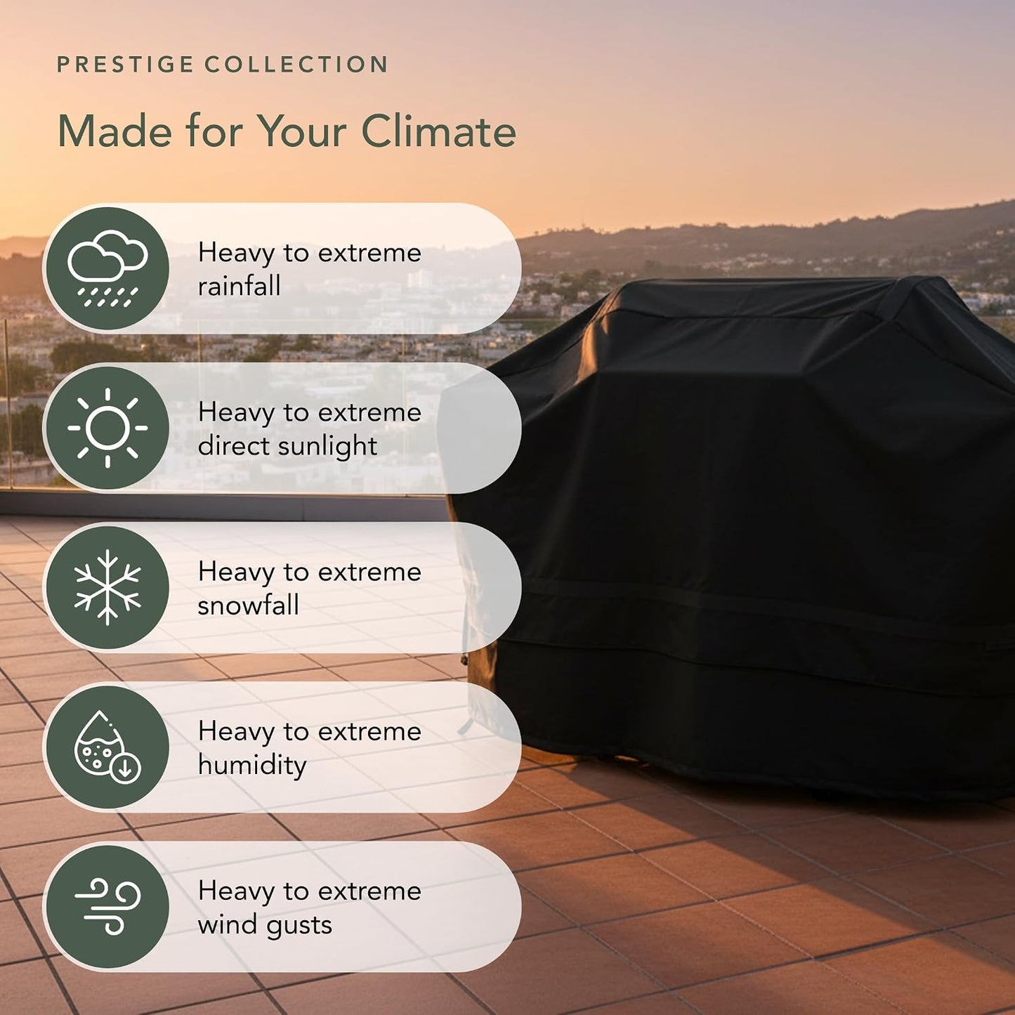 Prestige Grill Cover – Heavy Duty All-Weather Water-Resistant Outdoor BBQ Cover with 900D Solution-Dyed Polyester, Adjustable Buckle Straps, Reinforced Handles, Mesh Vents, 45 Inch, Black