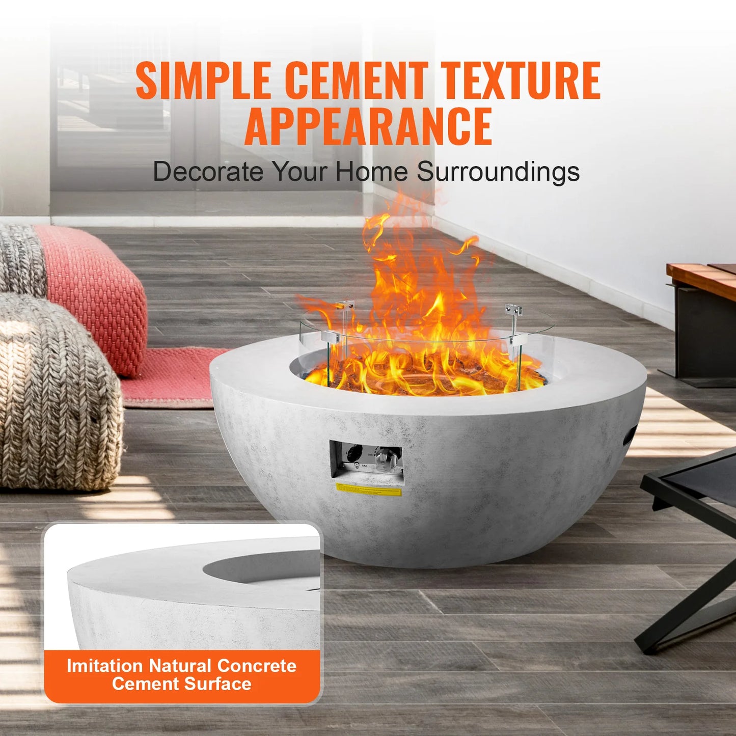 Propane Fire Pit, Outdoor Concrete Gas Fire Pit, 39 in Tabletop with Lava Rocks, Lid, Rain Cover, Adjust Flame Height Camping Firepit for Heating, Lighting, 50000 BTU