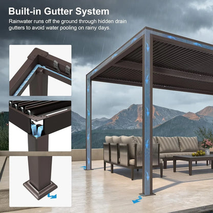 Bronze Louvered Pergola with Adjustable Roof for Deck Backyard Garden Hardtop Gazebo