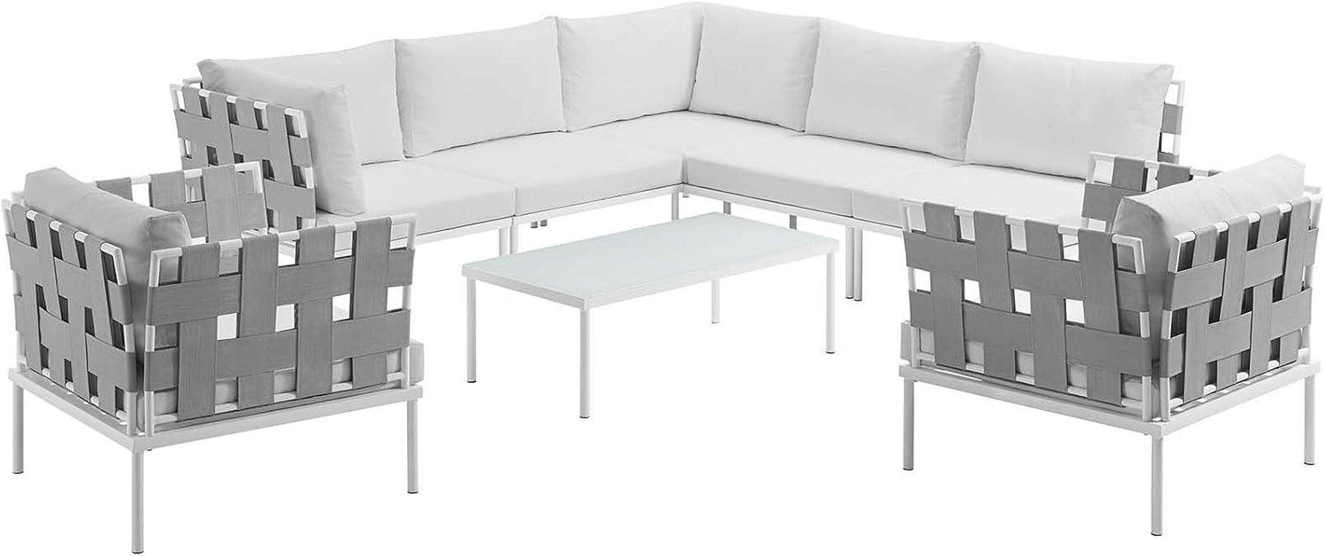 Harmony 8-Piece Aluminum Outdoor Patio Furniture Sectional Sofa Set with Cushions in White White