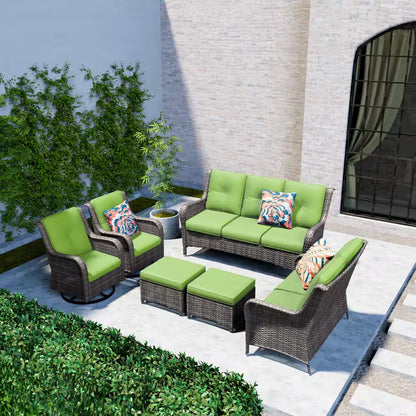 Patio Furniture Set 6-Piece Outdoor Patio Conversation Set with Green Cushions Lawn Furniture