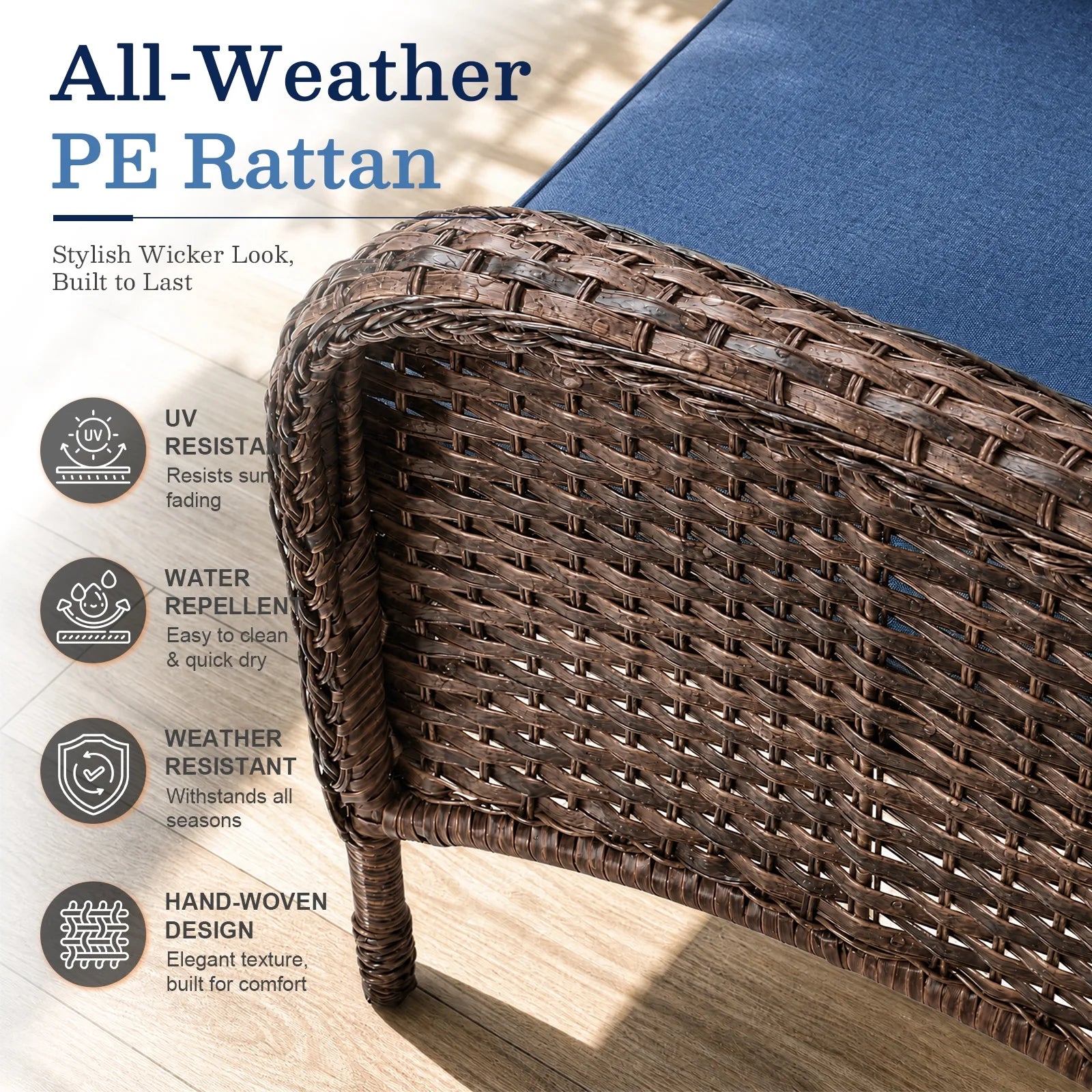 5PCS Outdoor Patio Furniture Set with Fire Pit Table, Brown Wicker Patio Furniture Couch Outdoor Swivel Chair and 43" Propane Firepit Table