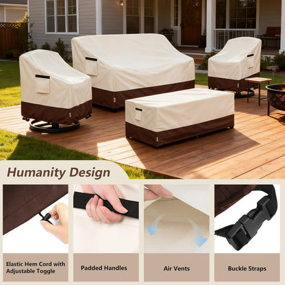 Patio Furniture Covers Set 4 Piece,600D Heavy Duty Outdoor Furniture Covers Waterproof for Outdoor Couch,Lawn Chair, Coffee Table(Medium,Beige)