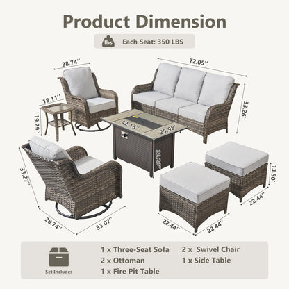 7 -Piece Wicker Patio Conversation Set with Gray Cushions Included
