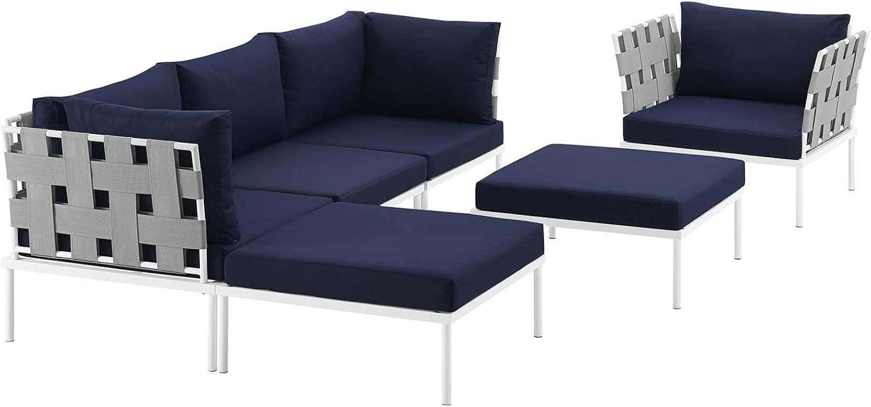 Harmony Aluminum Outdoor Patio Furniture 6-Piece Sectional Sofa Set in White Navy