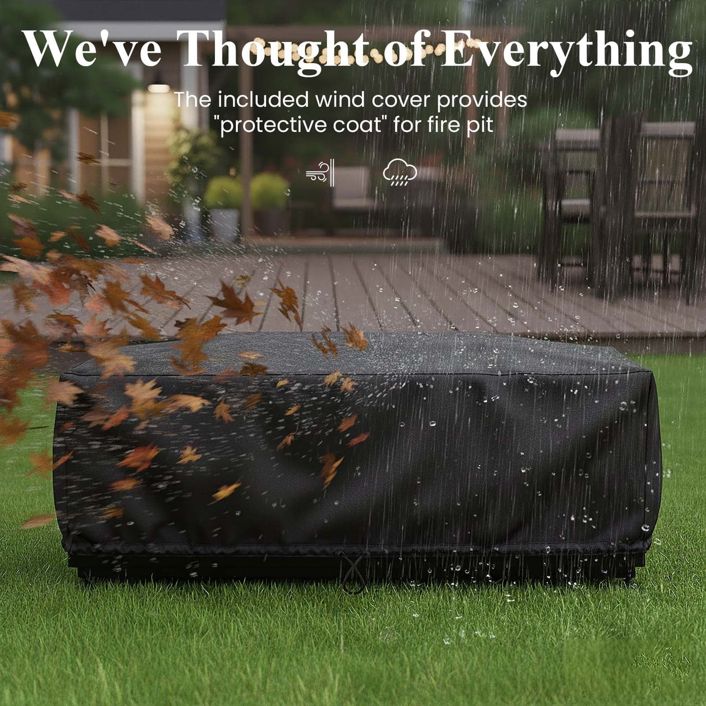 42 Inch Outdoor Fire Pit Table for outside Patio, 55000BTU Rectangle Propane Firepit with Hidden Fuel Tank, Glass Wind Guard, Waterproof Cover and Lid