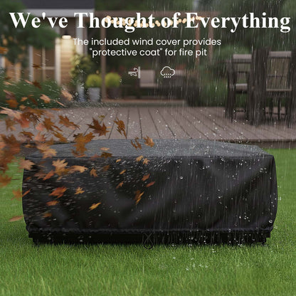 42 Inch Outdoor Fire Pit Table for outside Patio, 55000BTU Rectangle Propane Firepit with Hidden Fuel Tank, Glass Wind Guard, Waterproof Cover and Lid