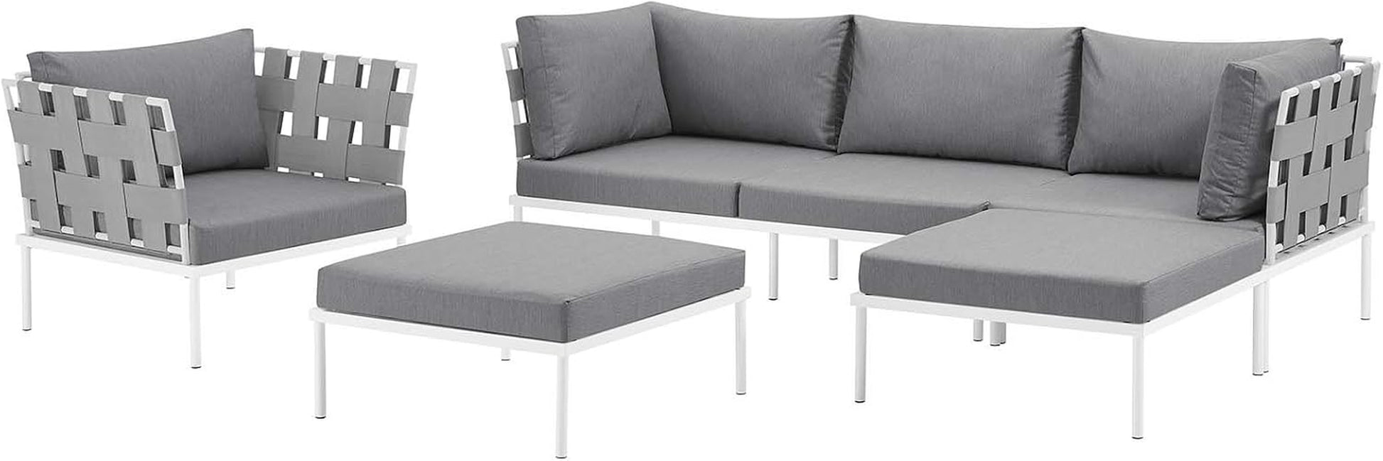 Harmony Aluminum Outdoor Patio Furniture 6-Piece Sectional Sofa Set in White Gray