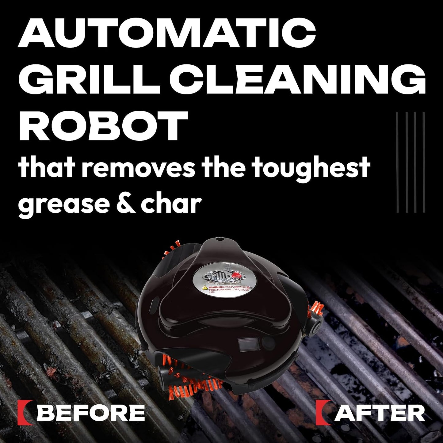 Automatic Grill Cleaning Robot with Nylon Brushes, Electric BBQ Cleaner Brush with Motorized Power, Cordless Rechargeable Grill Scrubber for Outdoor Grills (Black and Case)