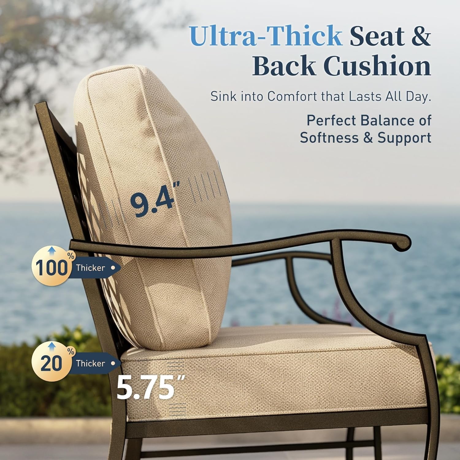 Patio Furniture Set, Modern Metal Outdoor Patio Furniture, 3 Seater Sofa, 2 Swivel Chairs, 2 Ottomans and 5.75" Extra Thick Cushion, Patio Conversation Set for Garden Backyard Deck