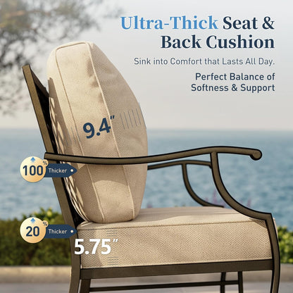 Patio Furniture Set, Modern Metal Outdoor Patio Furniture, 3 Seater Sofa, 2 Swivel Chairs, 2 Ottomans and 5.75" Extra Thick Cushion, Patio Conversation Set for Garden Backyard Deck