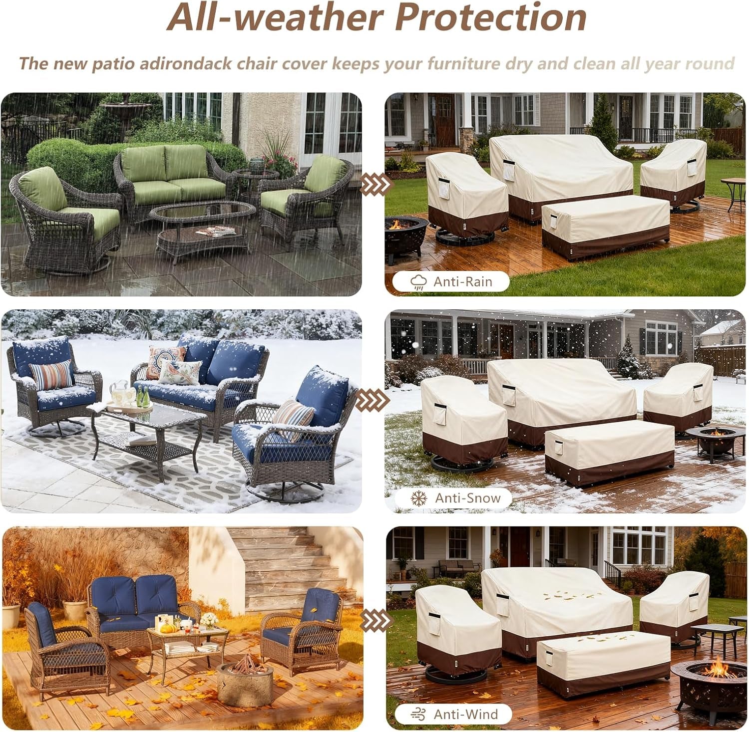 Patio Furniture Covers Set 4 Piece,600D Heavy Duty Outdoor Furniture Covers Waterproof for Outdoor Couch,Lawn Chair, Coffee Table(Medium,Beige)