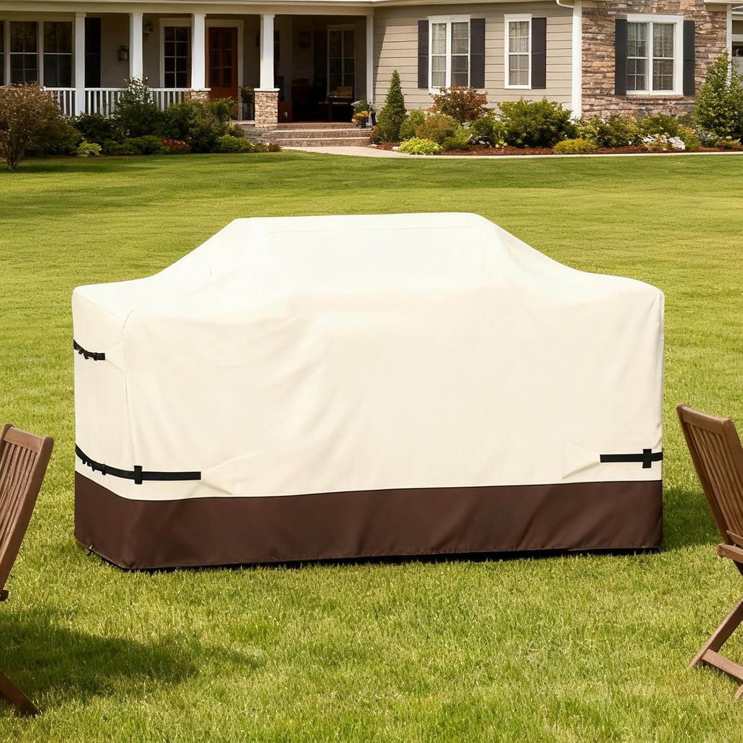 86 Inch Island Grill Cover - 600D Heavy Duty Waterproof All Weather Protection Outdoor Cover,Beige & Brown