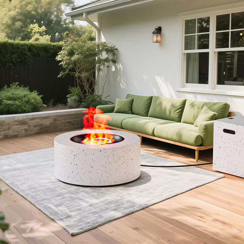 Outdoor Fire Pit Table Gas Fire Pits, 30 In. round Firepit Table, 50,000 BTU Fire Table for Patio, White with Black Dots