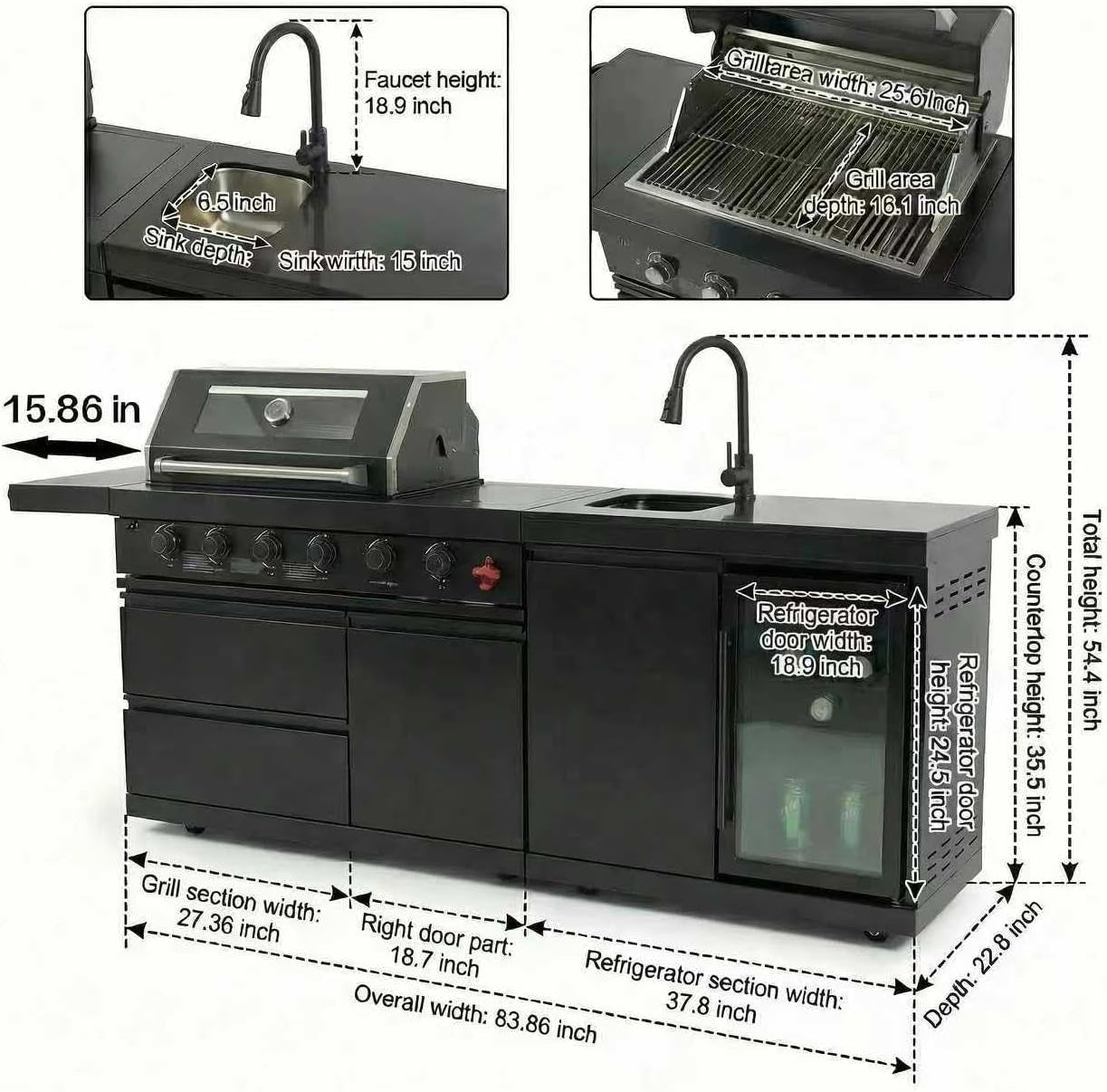 Outdoor BBQ Island, BBQ Island Outdoor Kitchen, 46" 4-Burner 72,000 BTU Outdoor Kitchen Island with Grill, Grill Tools, Grill Cover, Sink, Fridge, Rotisserie, Locking Casters, Propane/Ng (Black)