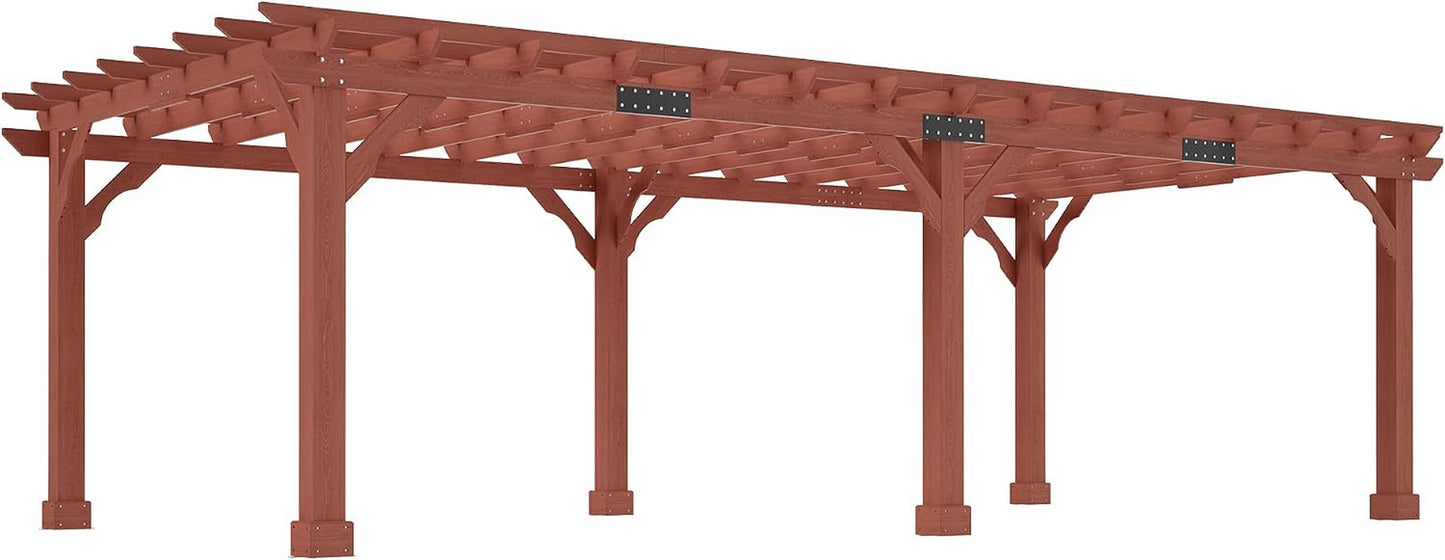 12X24 FT Premium Cedar Wood Pergola with Trellis Roof & Weather-Resistant Support, Outdoor Pergola Kit with Stakes, Garden Gazebo for Patio, Backyard & Events, Reddish-Brown