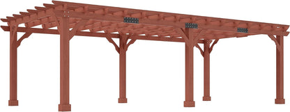 12X24 FT Premium Cedar Wood Pergola with Trellis Roof & Weather-Resistant Support, Outdoor Pergola Kit with Stakes, Garden Gazebo for Patio, Backyard & Events, Reddish-Brown