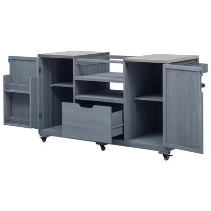 Outdoor 227 Gal. 66.5 In. Gray Blue Kitchen Island for Big Green Egg Grills with Stainless Steel Top Deck Box