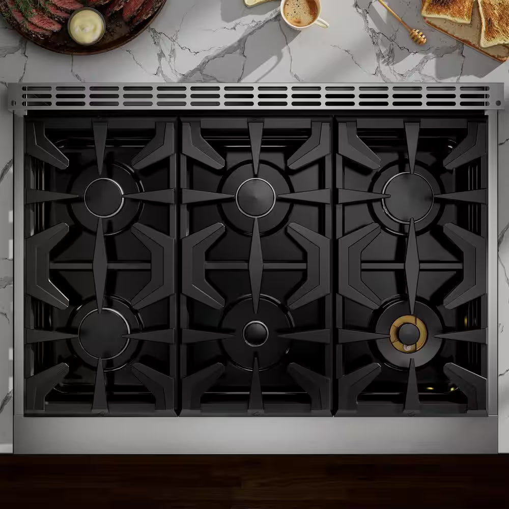 36 In. Slide-In Gas Range, 5.2 Cu. Ft. Convection Oven, 6 Sealed Burners, Convertible to Propane in Stainless Steel