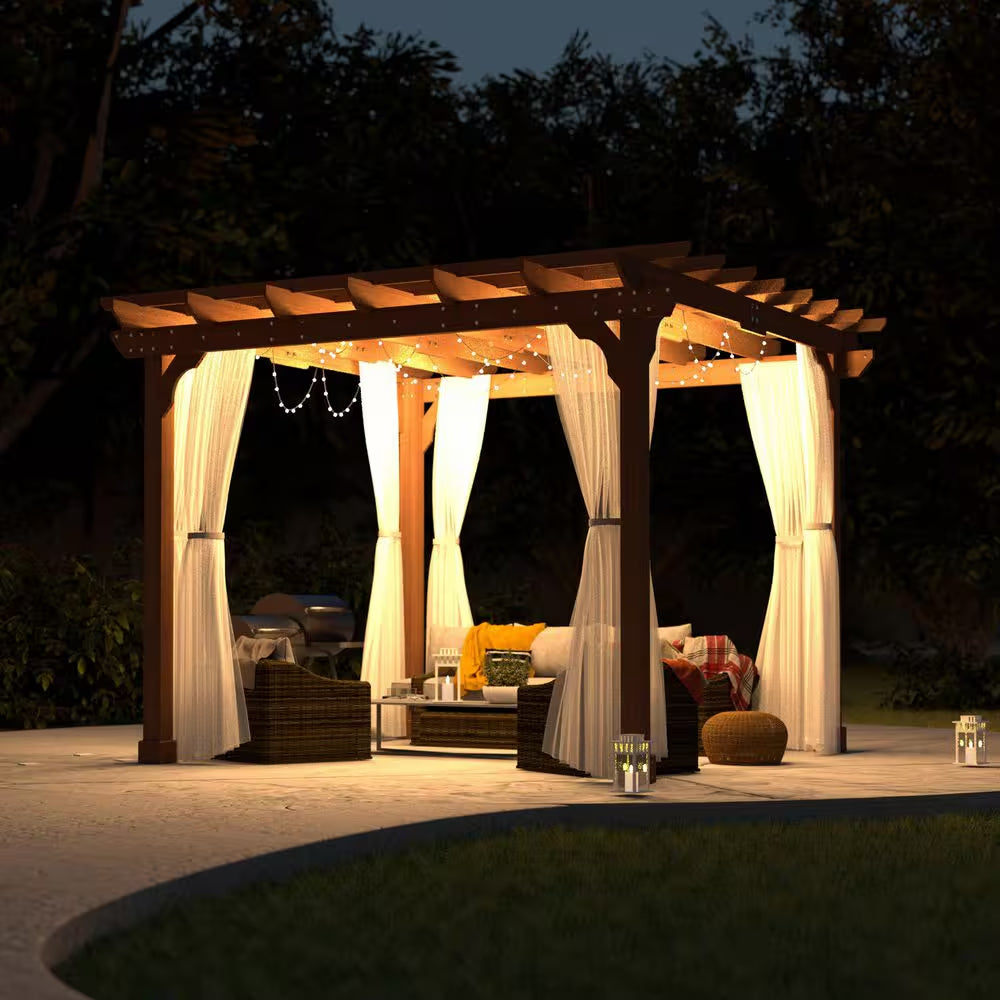 12 Ft. W X 12 Ft. D Cedar Wood Patio Pergola Shade Structure for Outdoor, Brown