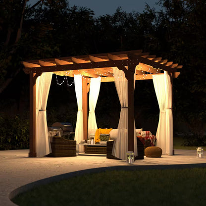 12 Ft. W X 12 Ft. D Cedar Wood Patio Pergola Shade Structure for Outdoor, Brown