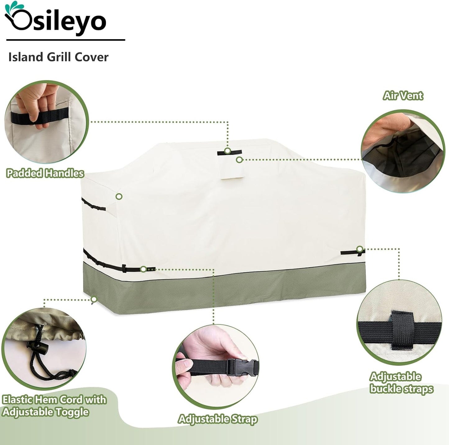 87 Inch Island Grill Cover - 600D Heavy Duty Waterproof All Weather Protection Outdoor Cover,Beige& Green