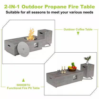 48 In. 50,000 BTU Rectangle Outdoor Propane Gas Fire Pit Table in Brown