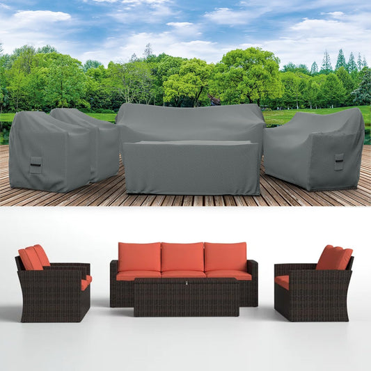 Patio Furniture Cover Set, 5 Piece Outdoor Furniture Covers, Water-Repellent UV & Weather-Resistant Covers for Sofa, Loveseat, Chairs & Coffee Table with Elastic & Padded Handles