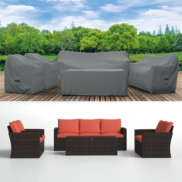 Patio Furniture Cover Set, 5 Piece Outdoor Furniture Covers, Water-Repellent UV & Weather-Resistant Covers for Sofa, Loveseat, Chairs & Coffee Table with Elastic & Padded Handles