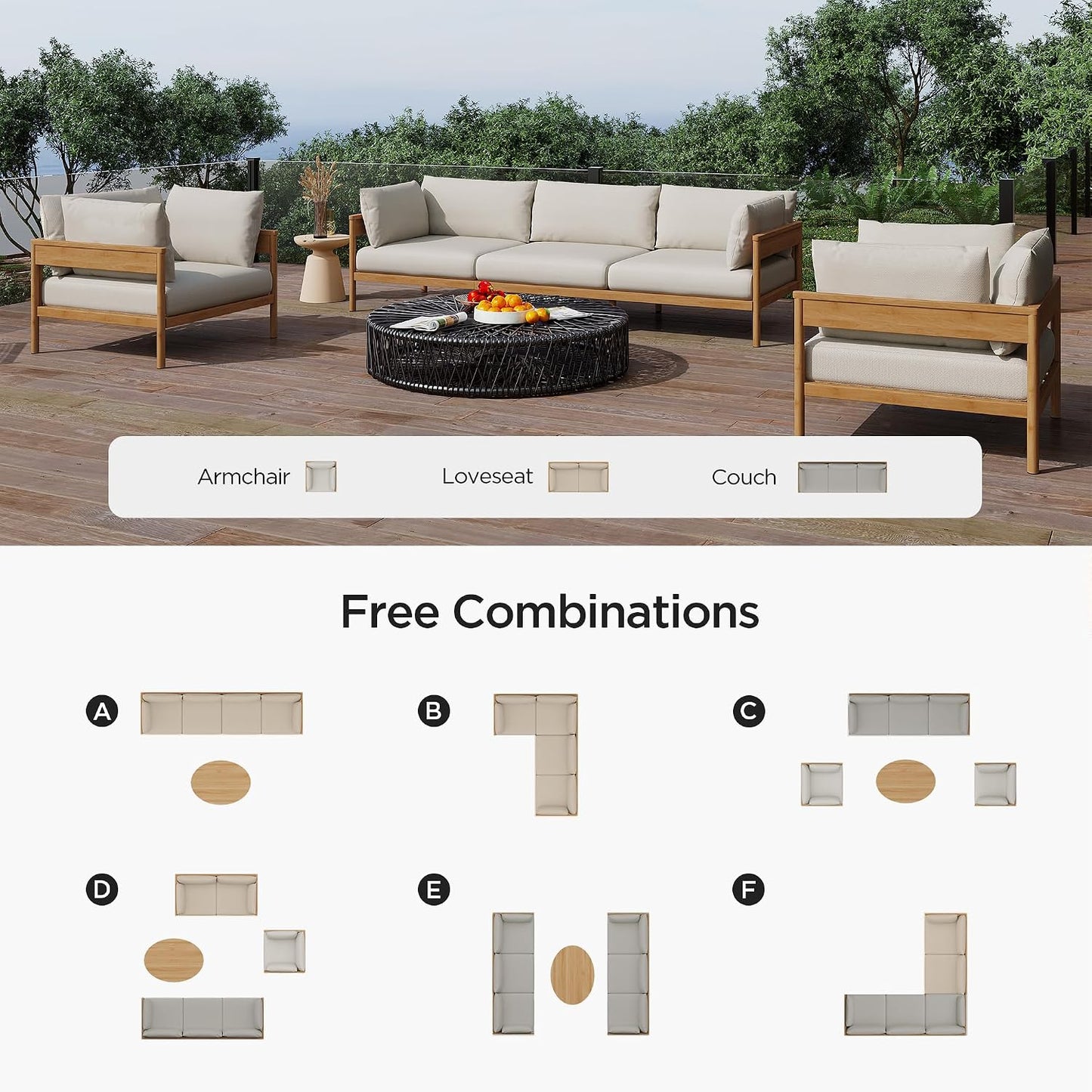 Vento Patio Outdoor Couch, 3-Seat | All-Weather Aluminium Frame, Water-Resistant Olefin Cushions, Patio Conversation Sets for Backyard, Garden, Porch
