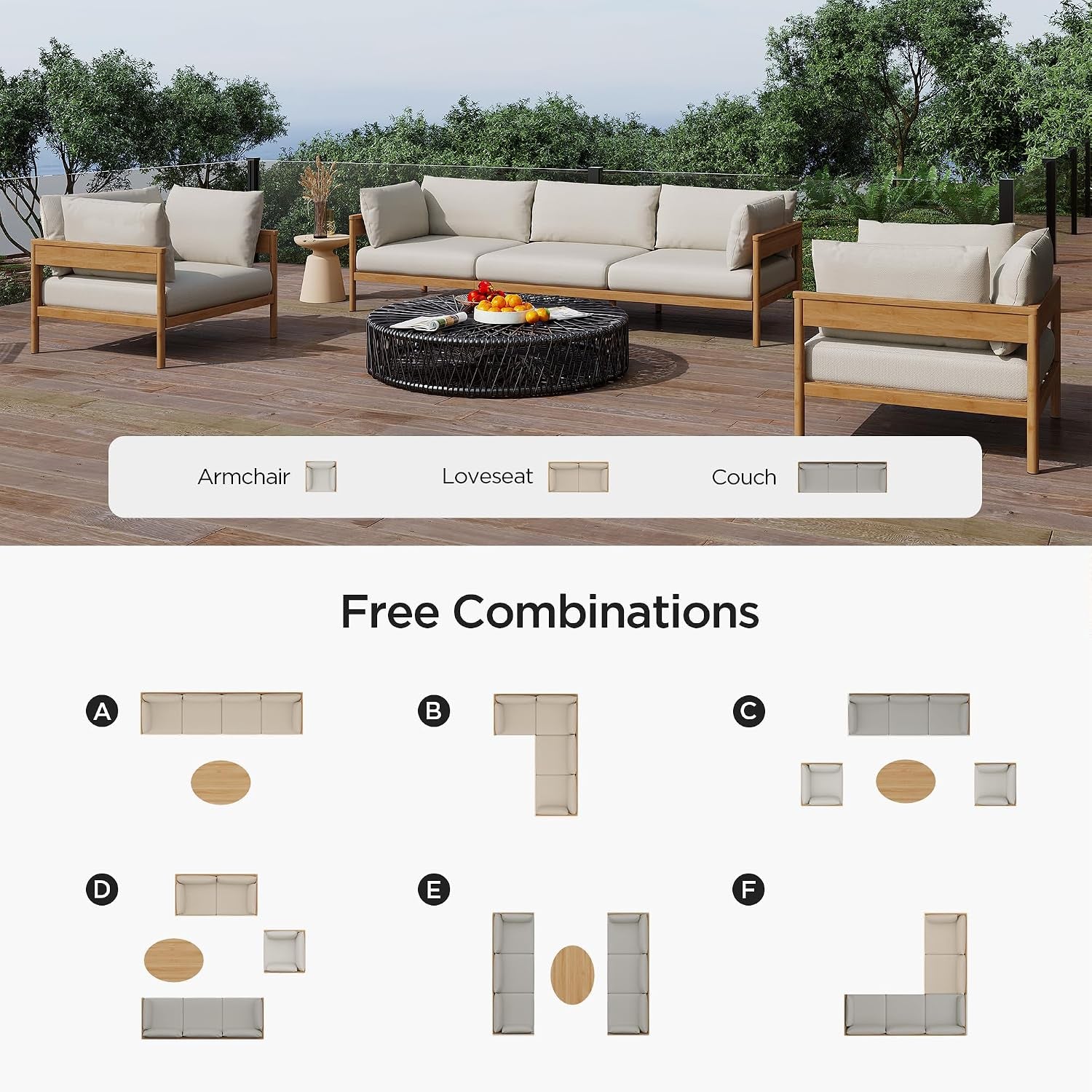 Vento Patio Outdoor Couch, 3-Seat | All-Weather Aluminium Frame, Water-Resistant Olefin Cushions, Patio Conversation Sets for Backyard, Garden, Porch
