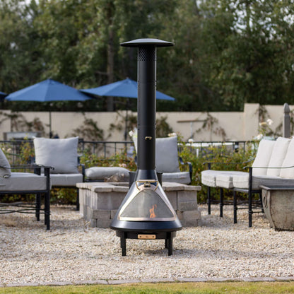 TIKI Brand 70 Inch Chiminea Outdoor Fireplace and Pellet Hopper