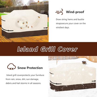 98 Inch Island Grill Cover - 600D Heavy Duty Waterproof All Weather Protection Extra Large Grill Cover,Beige & Brown
