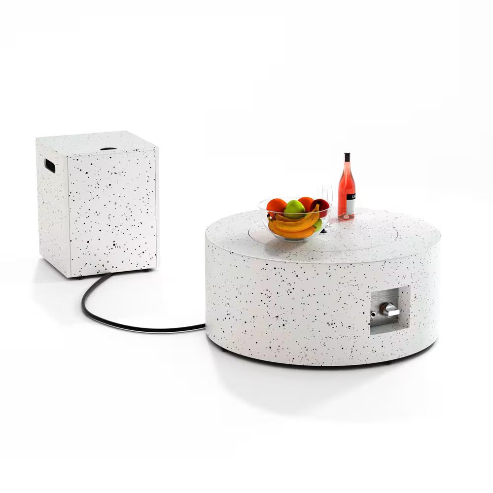 Outdoor Fire Pit Table Gas Fire Pits, 30 In. round Firepit Table, 50,000 BTU Fire Table for Patio, White with Black Dots