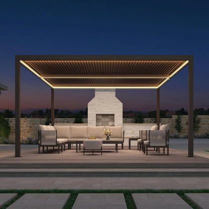 Bronze Louvered Pergola with Adjustable Roof for Deck Backyard Garden Hardtop Gazebo