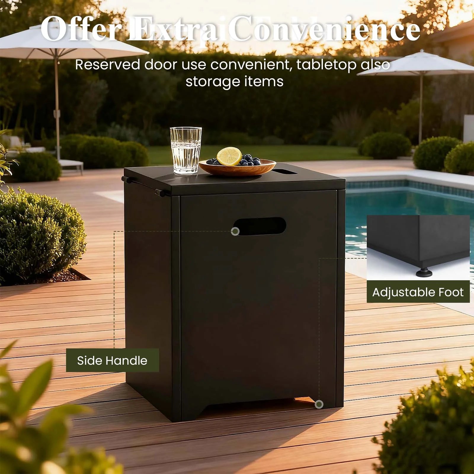 42 Inch Outdoor Fire Pit Table for outside Patio, 55000BTU Rectangle Propane Firepit with Hidden Fuel Tank, Glass Wind Guard, Waterproof Cover and Lid