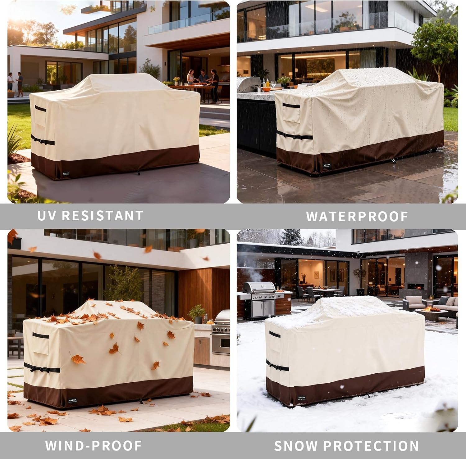 86 Inch Extra Large Grill Cover Kitchen Island Cover Large Island Grill Cover for Outdoor Grill Outdoor Kitchen Cover Heavy Duty Waterproof 86" L X 42" W X 48" H, Beige and Brown