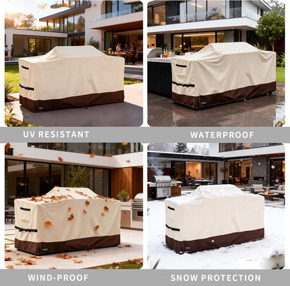 86 Inch Extra Large Grill Cover Kitchen Island Cover Large Island Grill Cover for Outdoor Grill Outdoor Kitchen Cover Heavy Duty Waterproof 86" L X 42" W X 48" H, Beige and Brown