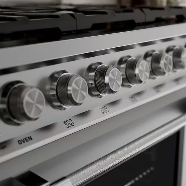 36 In. Slide-In Gas Range, 5.2 Cu. Ft. Convection Oven, 6 Sealed Burners, Convertible to Propane in Stainless Steel