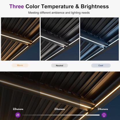 Louvered Pergola 92KS 11.5' X 27.5' with LED Strip Lights Huge Aluminum plus Outdoor Pergola with Adjustable Louvered Roof for Patio Deck Garden Yard Gray