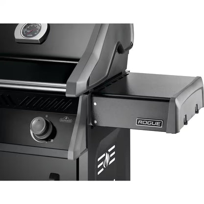 Rogue 425 3-Burner Propane Gas Grill in Black with Cast Iron Cooking Grids and Range Side Burner