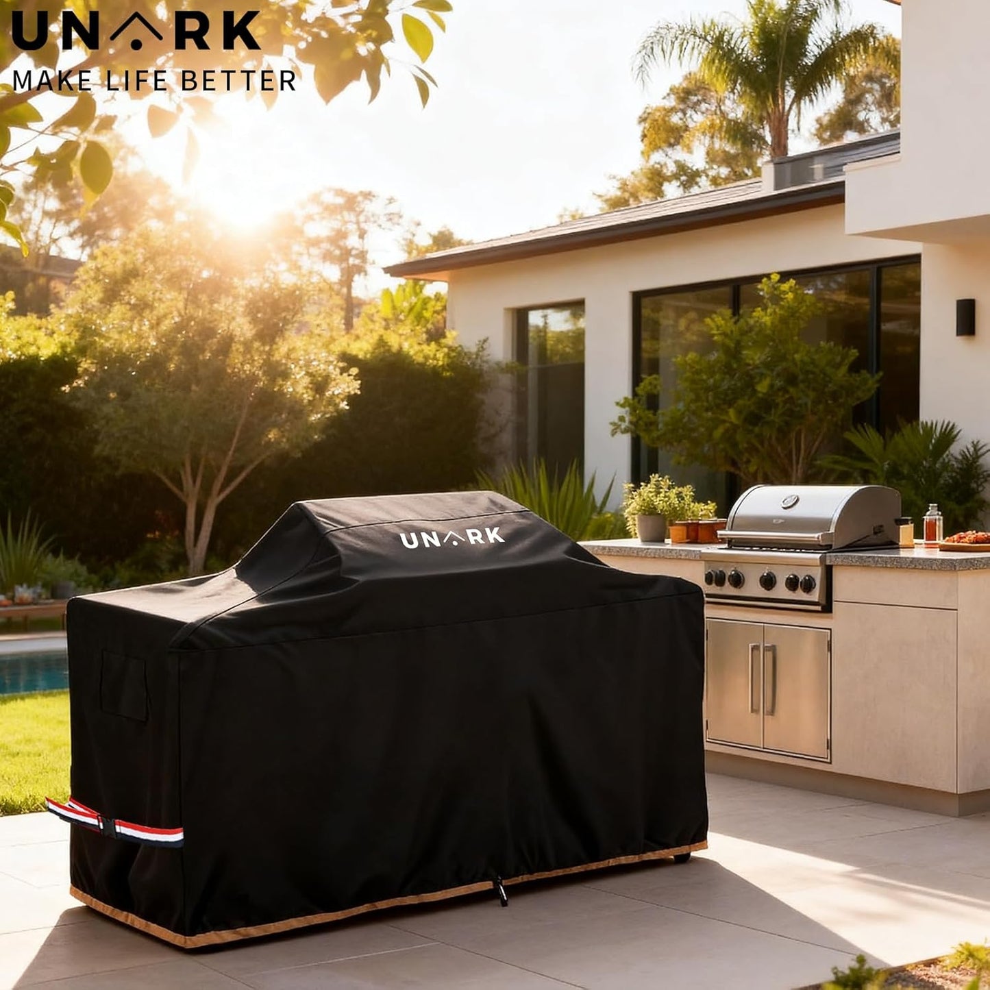 110 Inch Extra Large Grill Cover Kitchen Island Cover Large Island Grill Cover for Outdoor Grill Outdoor Kitchen Cover Heavy Duty Waterproof 110" L X 44" W X 48" H, Black