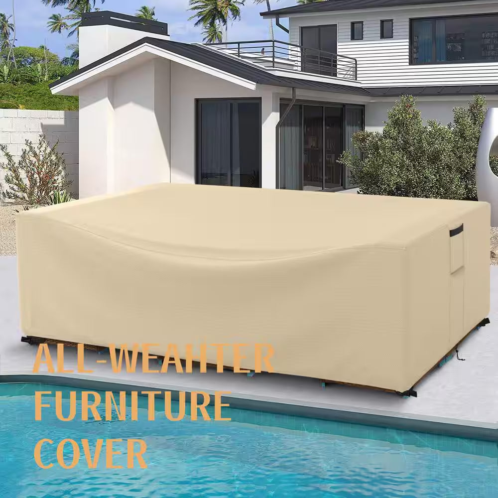Patio Large Beige Furniture Cover 98 In. L X 78 In. W X 32 In. H, All-Weather Outdoor Furniture Set Cover