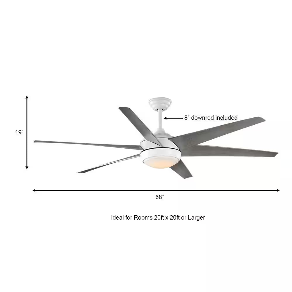 Windward 68 In. White Color Changing Integrated LED Matte White Ceiling Fan with Light Kit, DC Motor and Remote