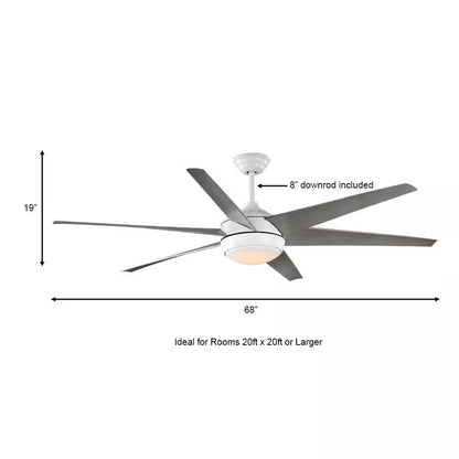 Windward 68 In. White Color Changing Integrated LED Matte White Ceiling Fan with Light Kit, DC Motor and Remote